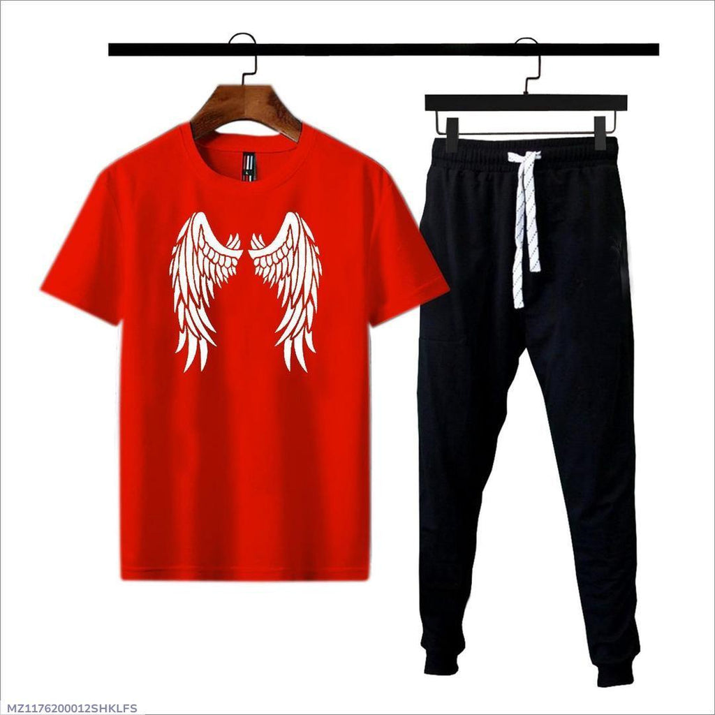 Men's Red Angel Wing T-Shirt & Black Joggers Set