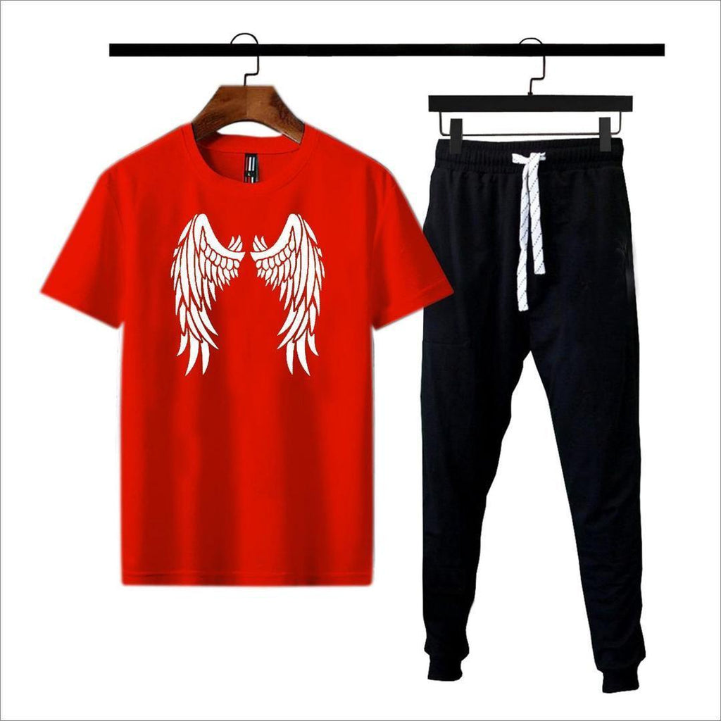 Men's Red Angel Wing T-Shirt & Black Joggers Set