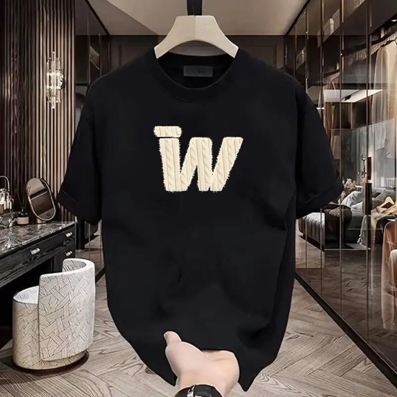 Black Cotton W Graphic T-Shirt Men Women Summer Casual
