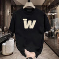 Black Cotton W Graphic T-Shirt Men Women Summer Casual