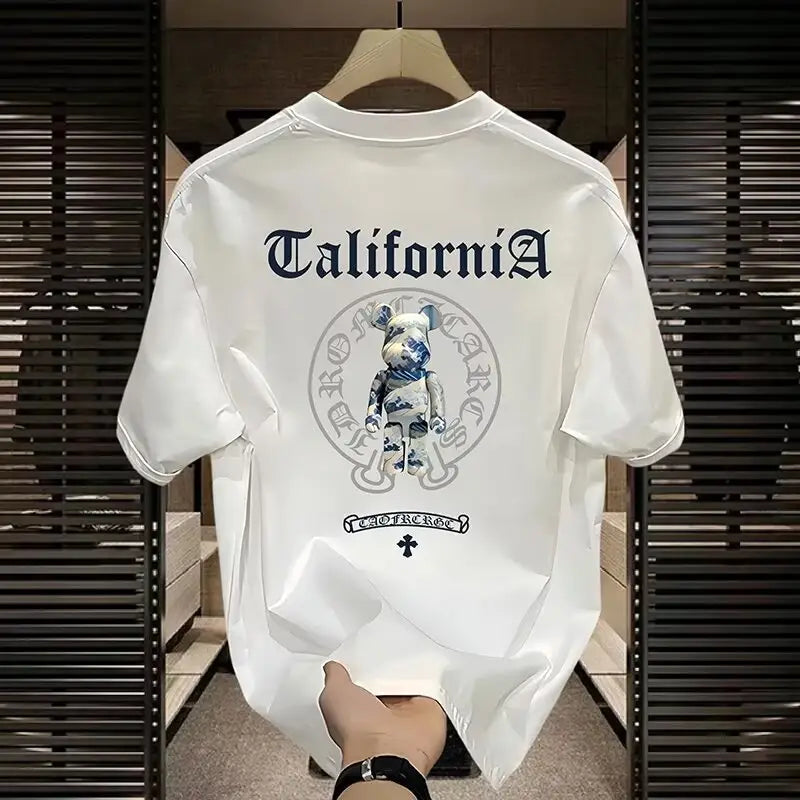 Men White Graphic T-Shirt Summer Streetwear
