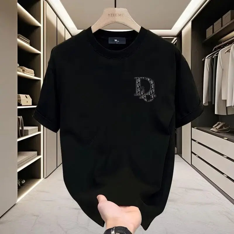 Men Cotton Short Sleeve T-Shirt White Loose Fit Summer