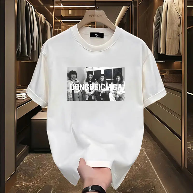 Men White Short Sleeve Graphic T-Shirt Durable Stylish