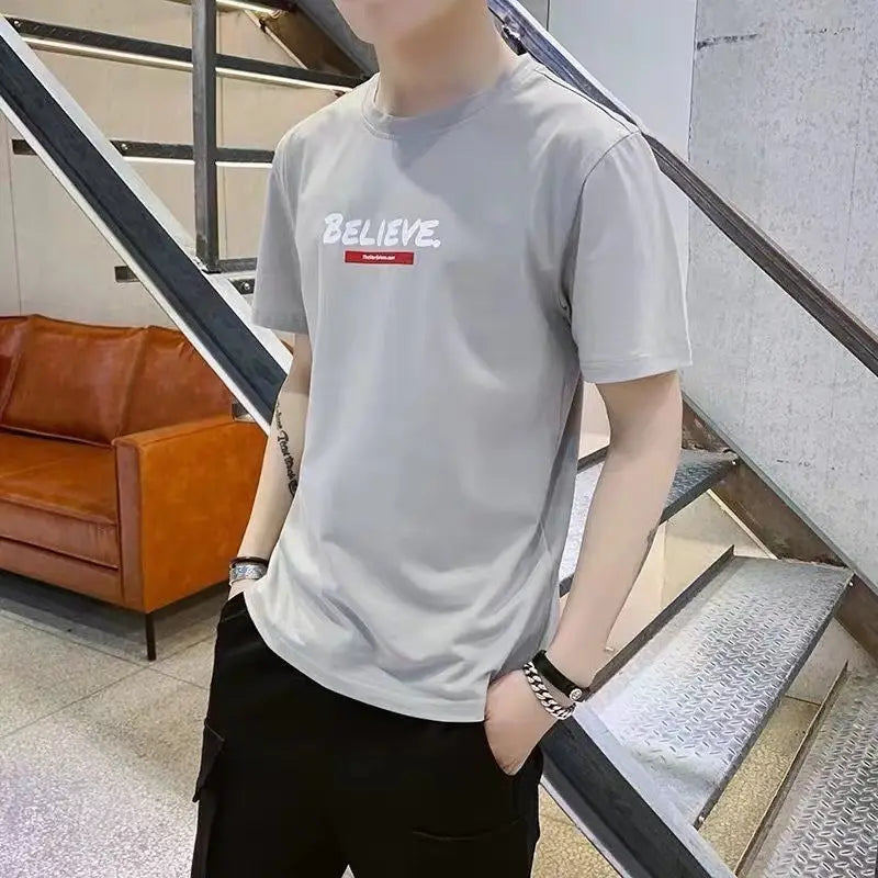 Men Slim Fit Black Graphic T-Shirt Summer