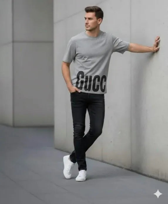 Men's Grey Printed Dri Fit T-Shirt Round Neck Small to XL